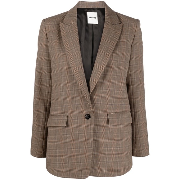 SANDRO | (size 40) Jada Windowpane Brown Plaid Check Blazer Jacket - Picture 3 of 10